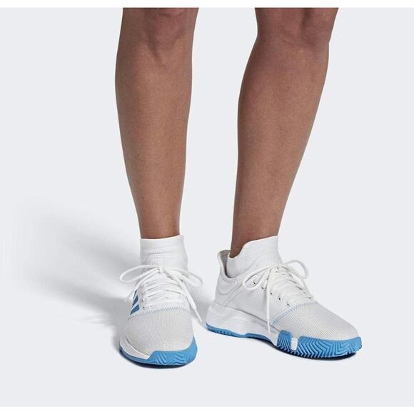 Adidas GameCourt White and Blue Tennis/Pickleball Sneakers -  Size 9 - U13 - Picture 1 of 11